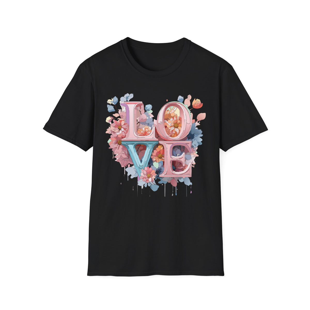 Floral LOVE Lettering T-Shirt | Pink Blue Floral Typography Tee