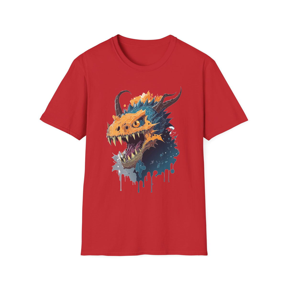Dragon Head Graphic T-Shirt — Fiery Monster Art Cartoon Graphic Tee Unisex 100 Cotton Gildan T-Shirt
