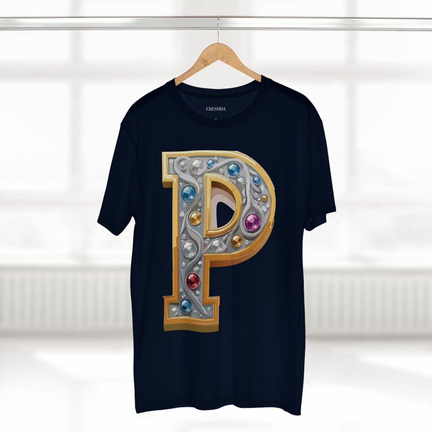 Letter P Graphic Design Tee Unisex 100 Cotton With Antique Gold Letters Artwork T-Shirt