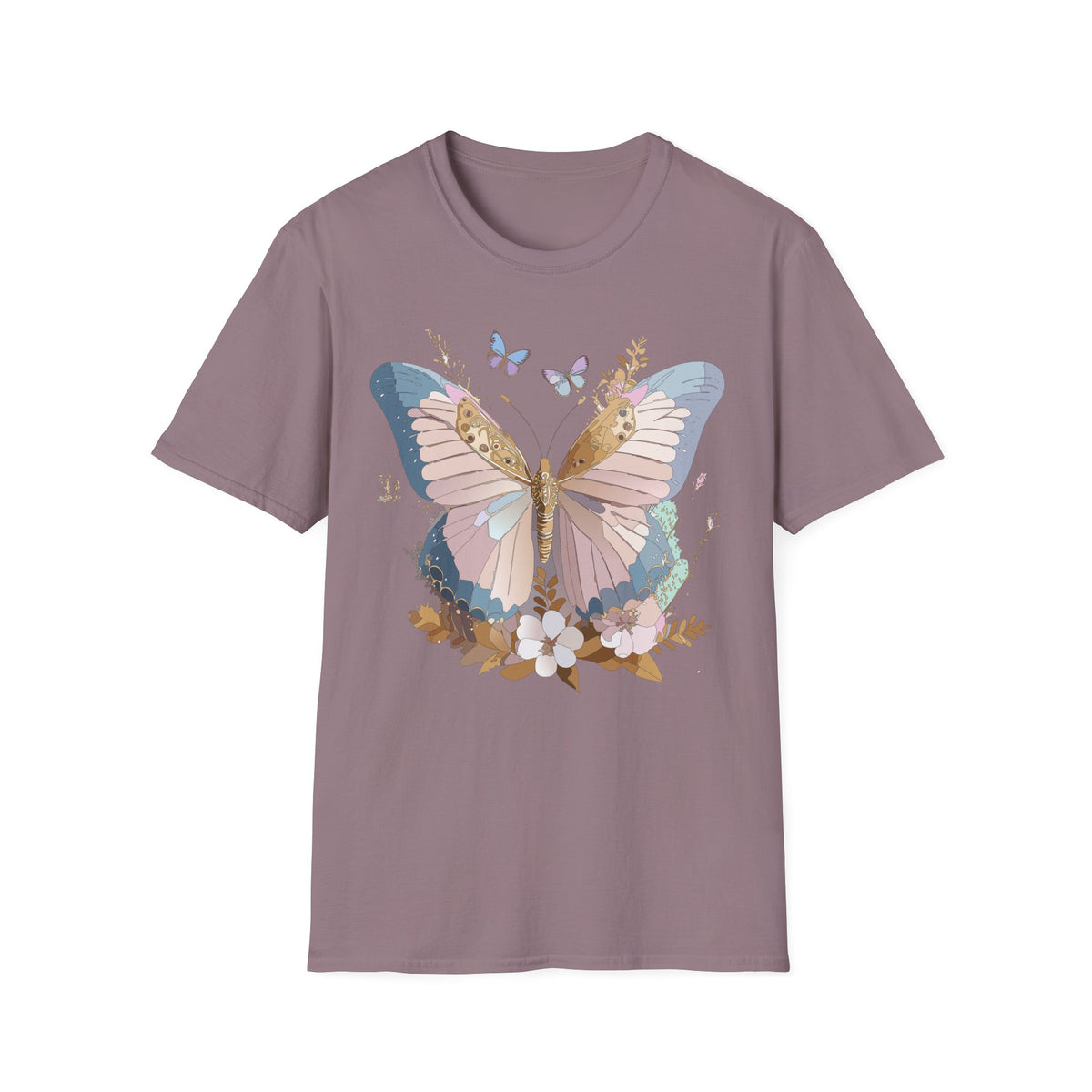 Butterfly Floral T-Shirt — Pastel Garden Wings Graphic Design Unisex 100 Cotton Gildan T-Shirt