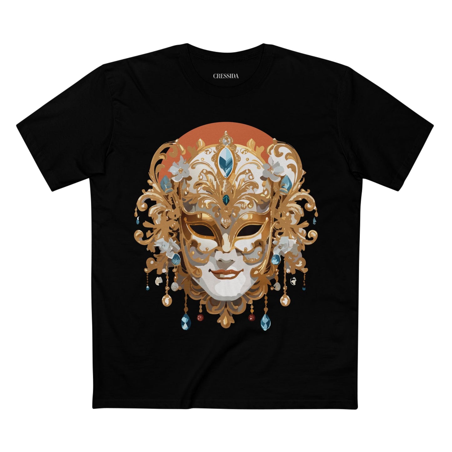 Carnival Mask Graphic T-Shirt Unisex 100 Cotton With Antique Gold Art Design Tee 2