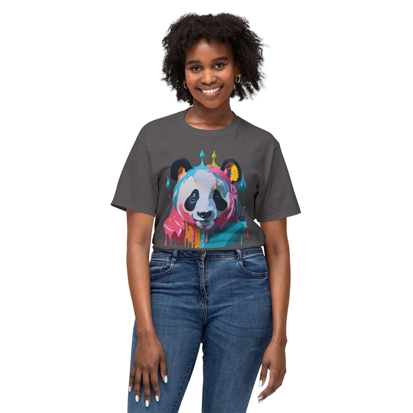 Unisex Panda Art T Shirt With Floral Design Print In HD Cotton 100 Percent USA Made