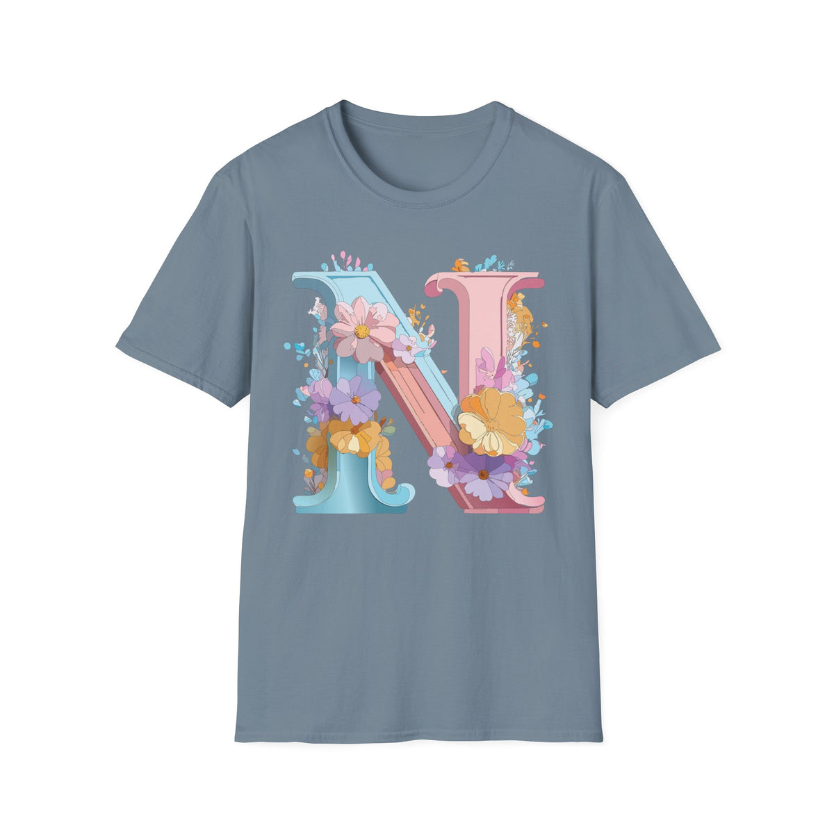 Floral Letter N T-Shirt | Pastel Monogram Initial Tee
