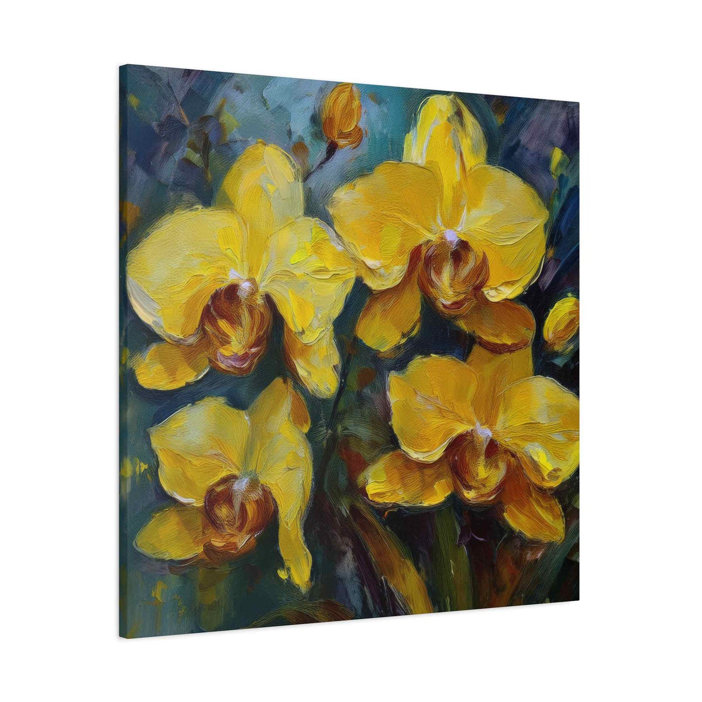 Yellow Orchids Print Canvas, Floral Oil Paint Print 20x20, 24x24, 30x30, 32x32, 36x36 Art Design Pine-Wood Inner Frame MC-138