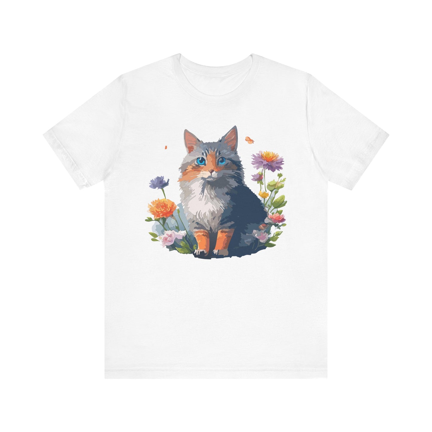 Floral Cat Tee, Animal Shirt, Cat Shirt, Floral Tee, Flower T-shirt, T-Shirt with Animal, Summer Top with Art Design