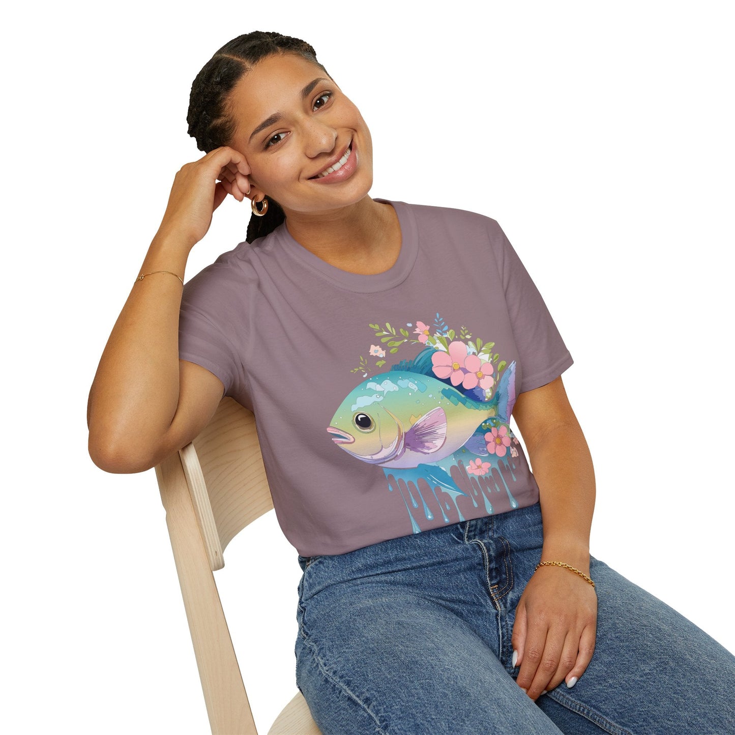 Fish Art Graphic Tee Unisex Gildan Softstyle 64000 100 Percent Ring Spun Cotton Comfortable Tee