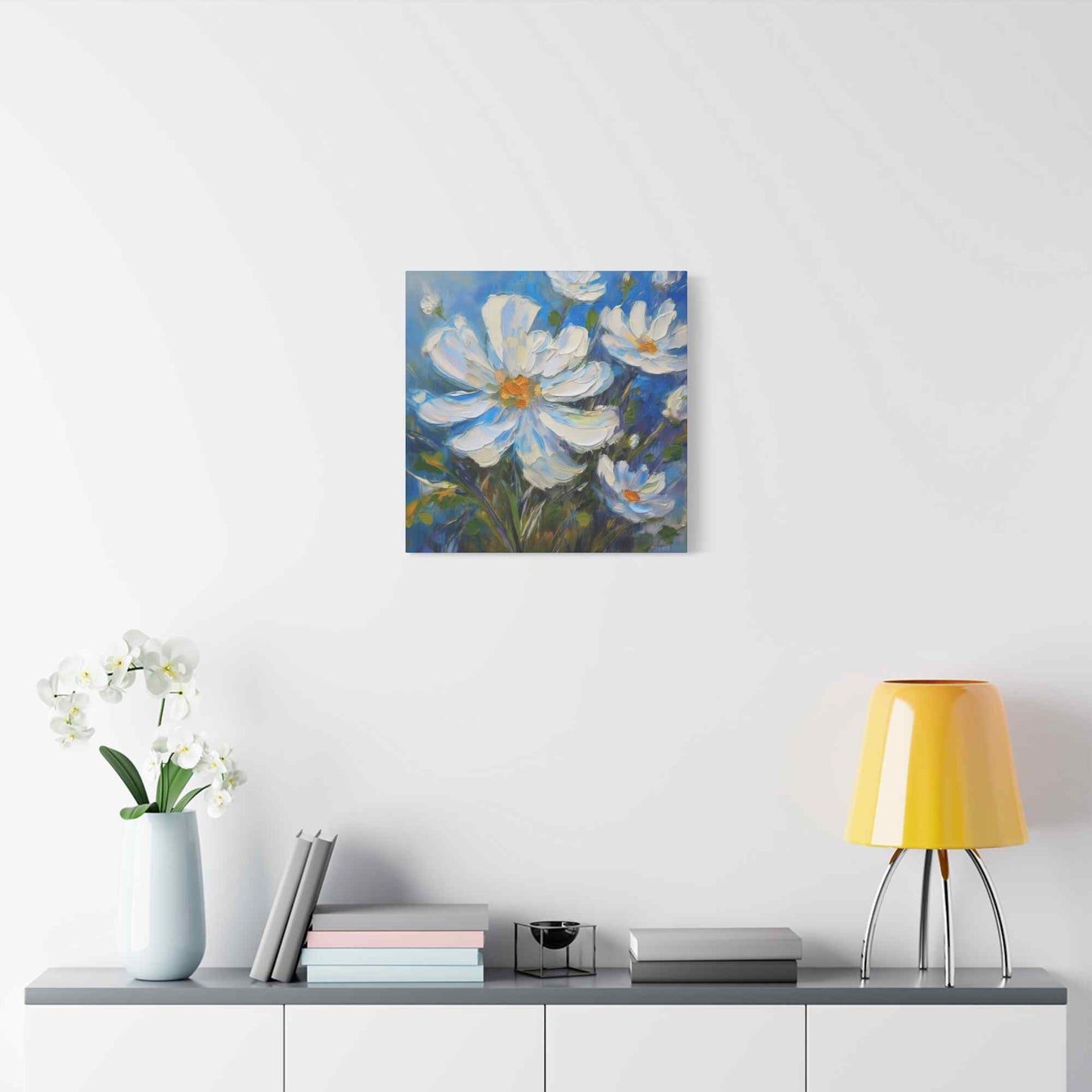 White Flowers Print Canvas, White Flowers Oil Paint Print 20x20, 24x24, 30x30, 32x32, 36x36, Art Design Print Non-Frame MC-7