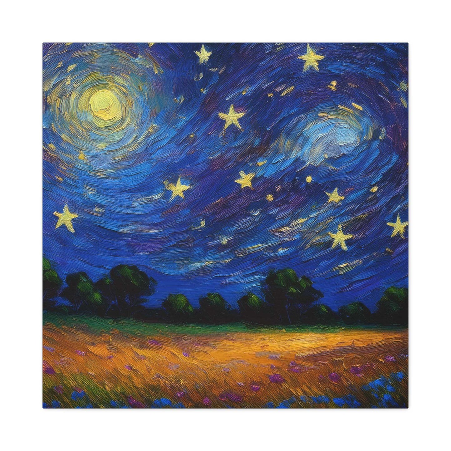 Starry Night Print Canvas, Oil Paint Print 20x20, 24x24, 30x30, 32x32, 36x36 Art Design Print Pine-Wood Inner Frame MC-39
