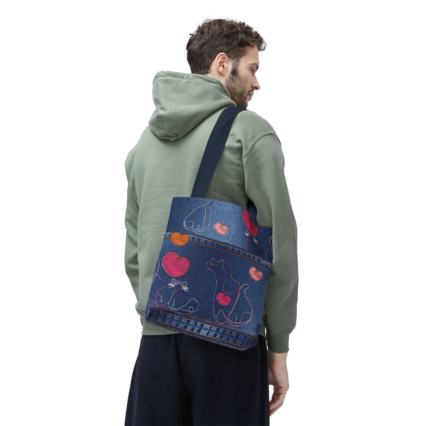 Love Day Graphic Design Denim Fabric Imitation Print Unisex Canvas Bag POLY 3 Sizes Tote Bag 201-18