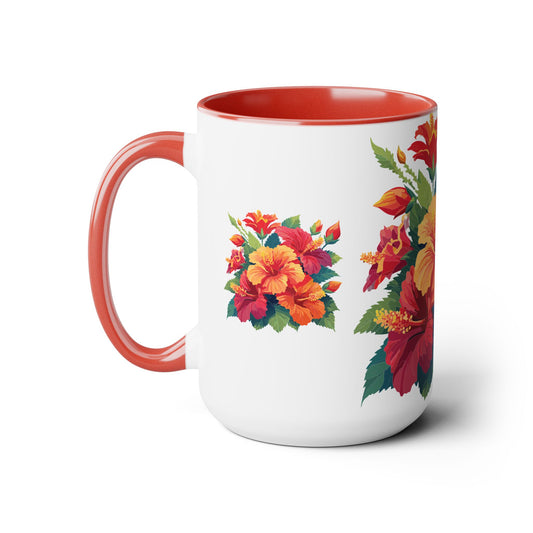 Taza de café de dos tonos con flores