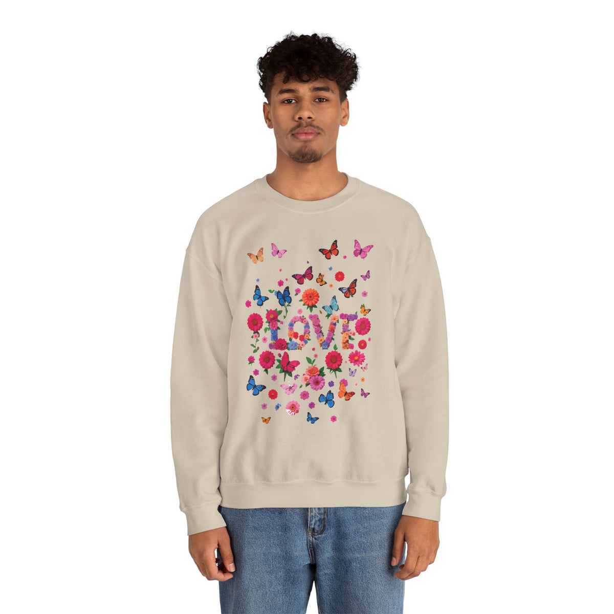 Unisex Floral Love Sweatshirt, Love Floral Sweatshirt, Floral Butterfly Sweatshirt, 50/50 Cotton-Poly Valentine's Day Sweatshirt 07