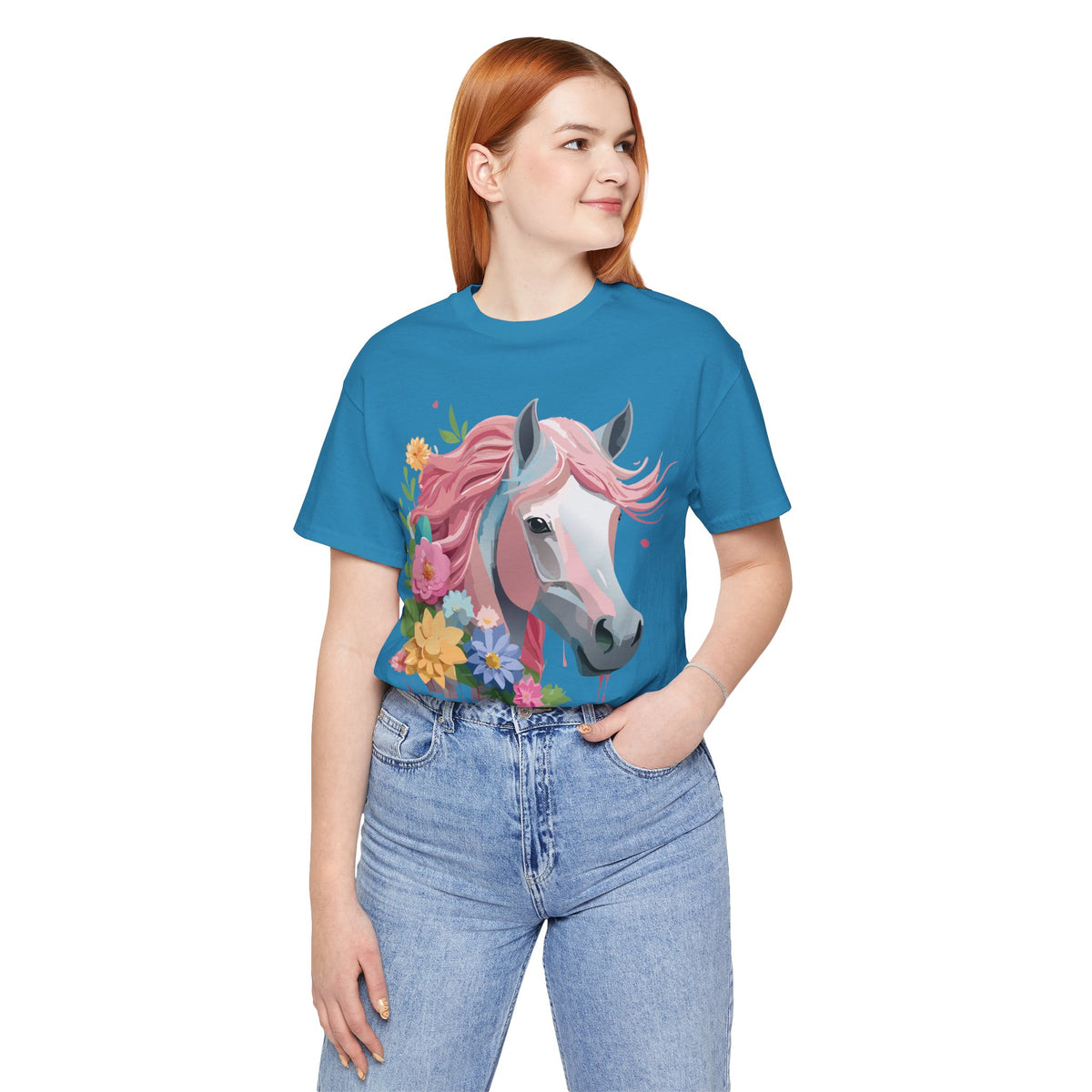 Horse Graphic Unisex Cotton Bella+Canvas Tee with Art Animal Design e35