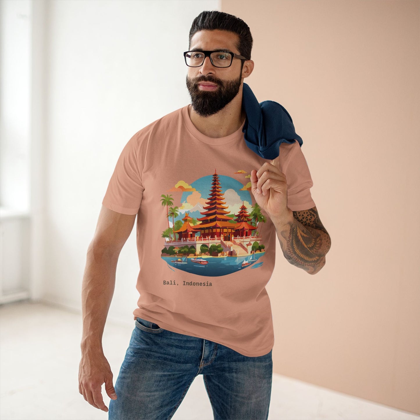 Unisex Premium Cotton Staple Tee Shirt With Original Bali Travel Art Design TT24 From Retro2Nova