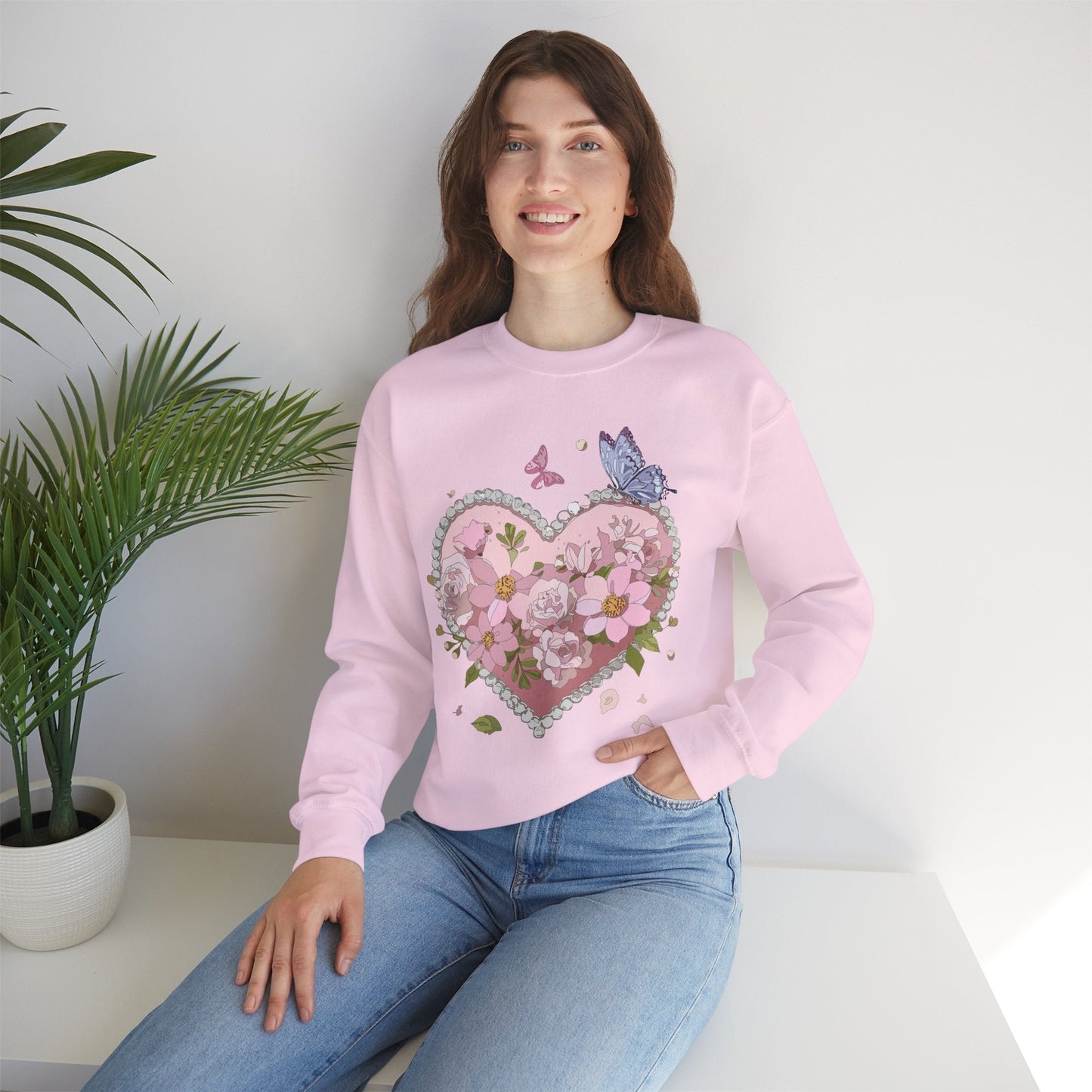 Floral Heart Sweatshirt for Unisex Valentines Day Crewneck Heart Floral Print Gift