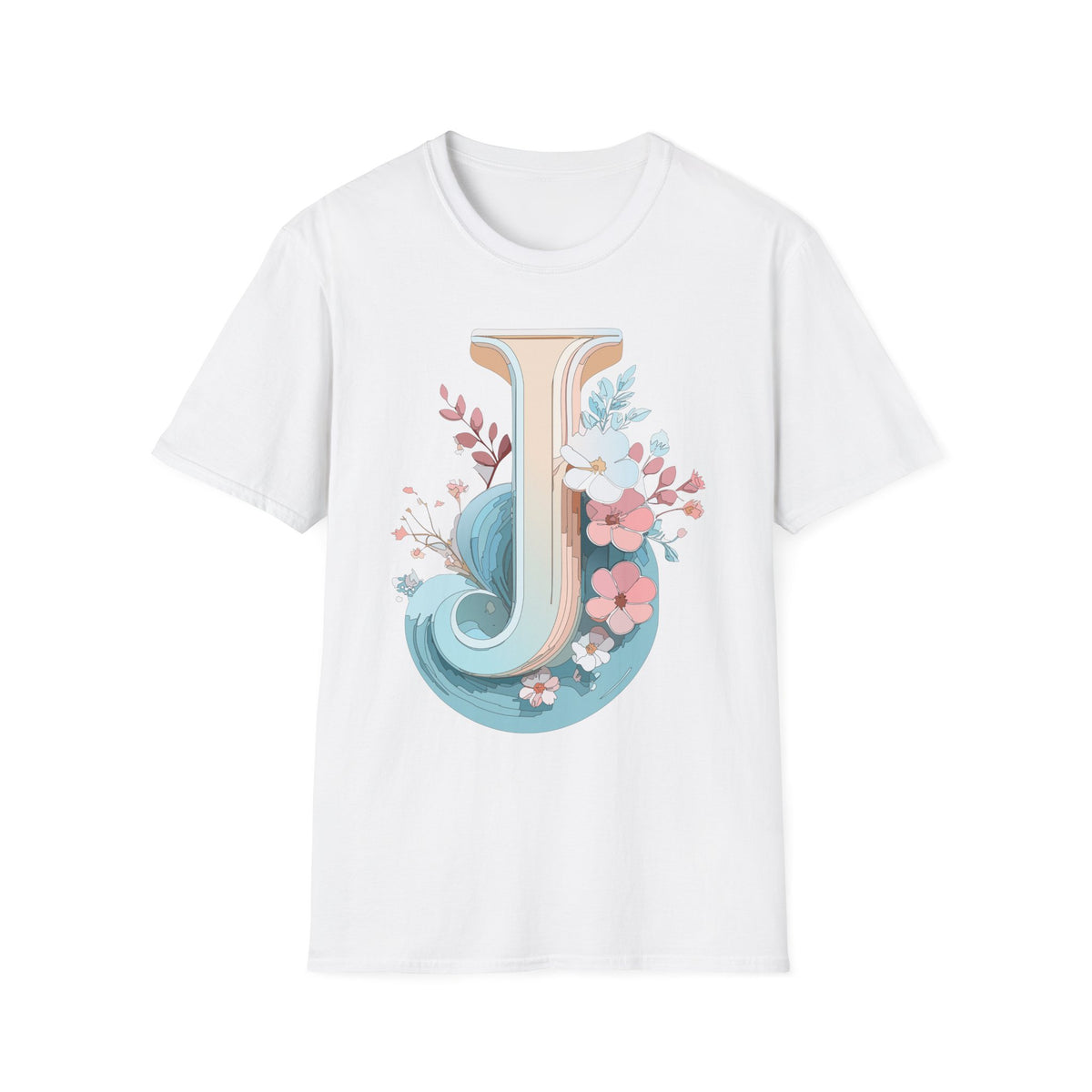 Floral Monogram J Letter T-Shirt | Vintage Botanical Initial