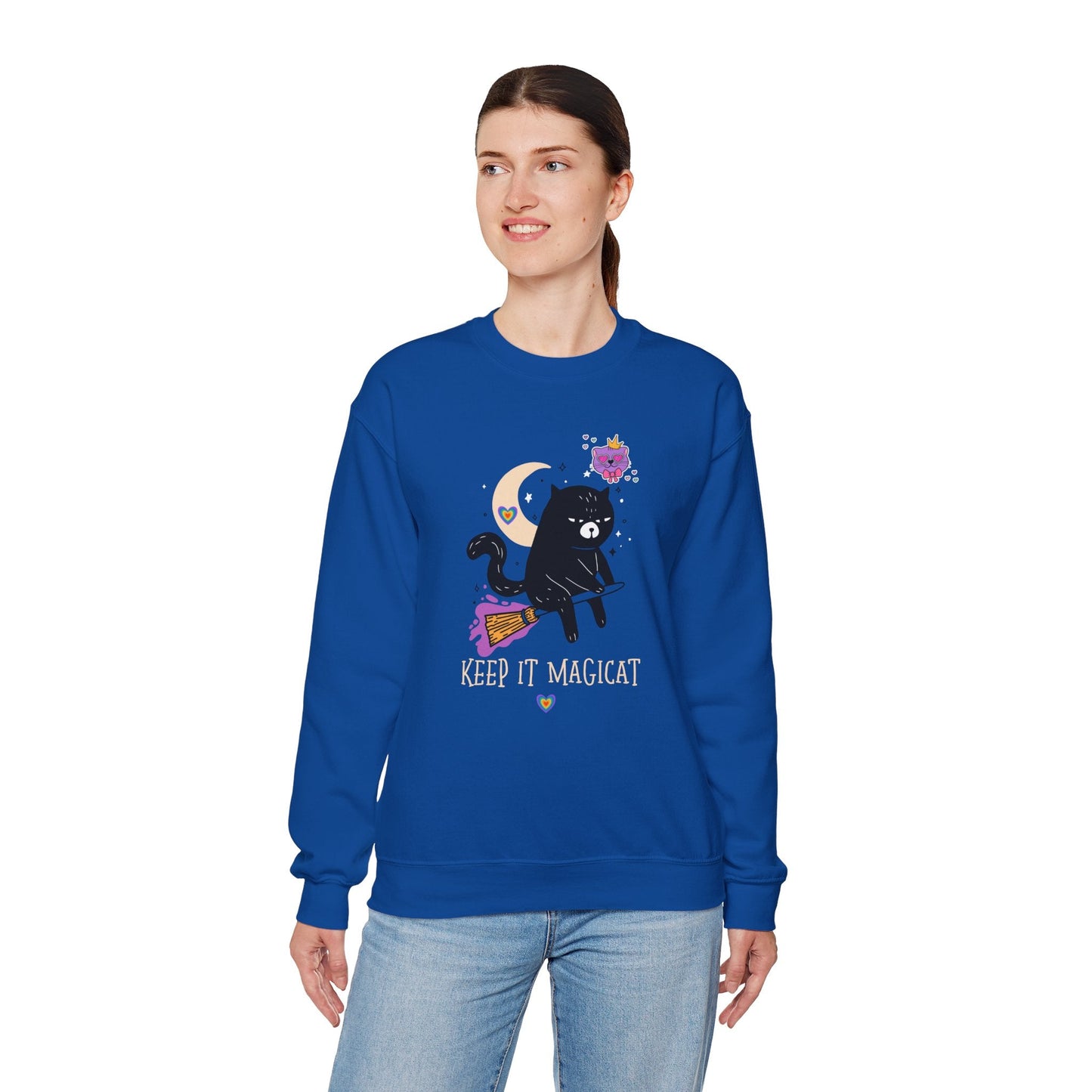 Flying Cat Heart Sweatshirt Unisex Fifty Fifty Cotton Poly Crewneck Gildan 18000 Valentines Day