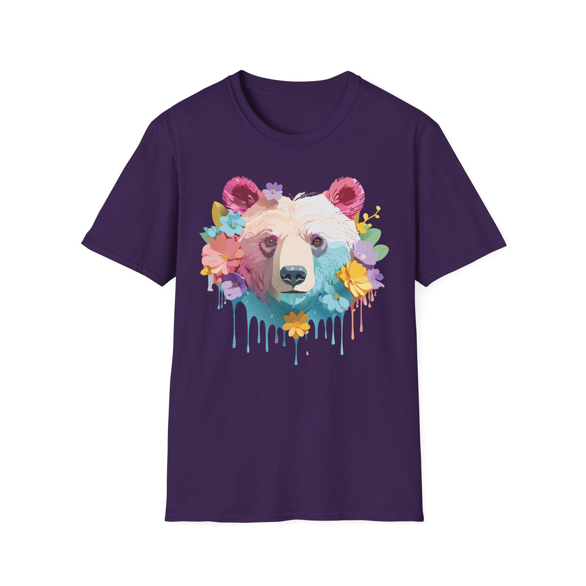 Colorful Floral Bear T-Shirt | Watercolor Drip Bear Tee