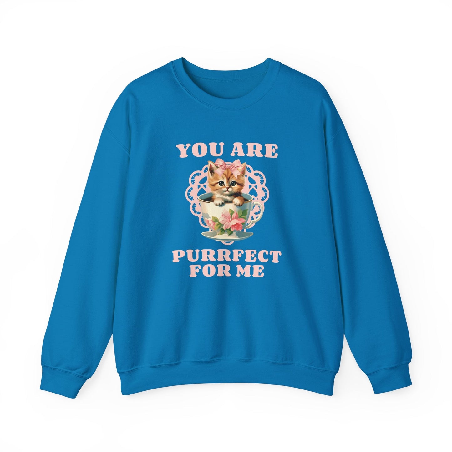 Cat Sweatshirt With Heart Print Valentines Day Unisex 50 50 Cotton Poly Crewneck