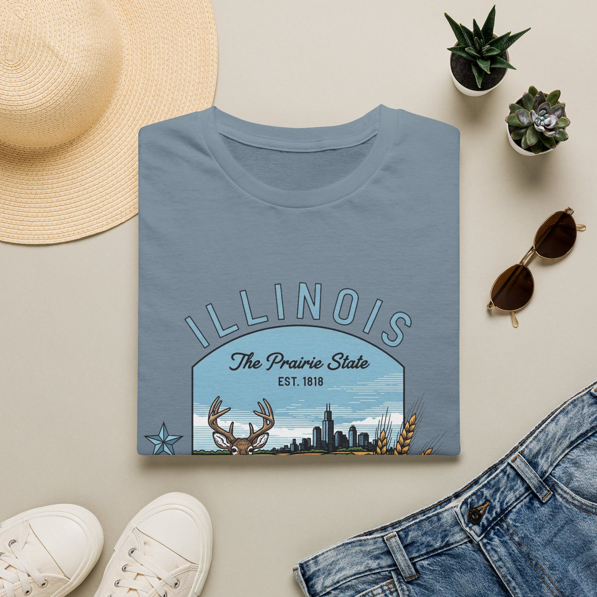 Illinois Deer T-Shirt — The Prairie State Wildlife Travel Tourist Graphic Tee Unisex 100 Cotton Gildan T-Shirt