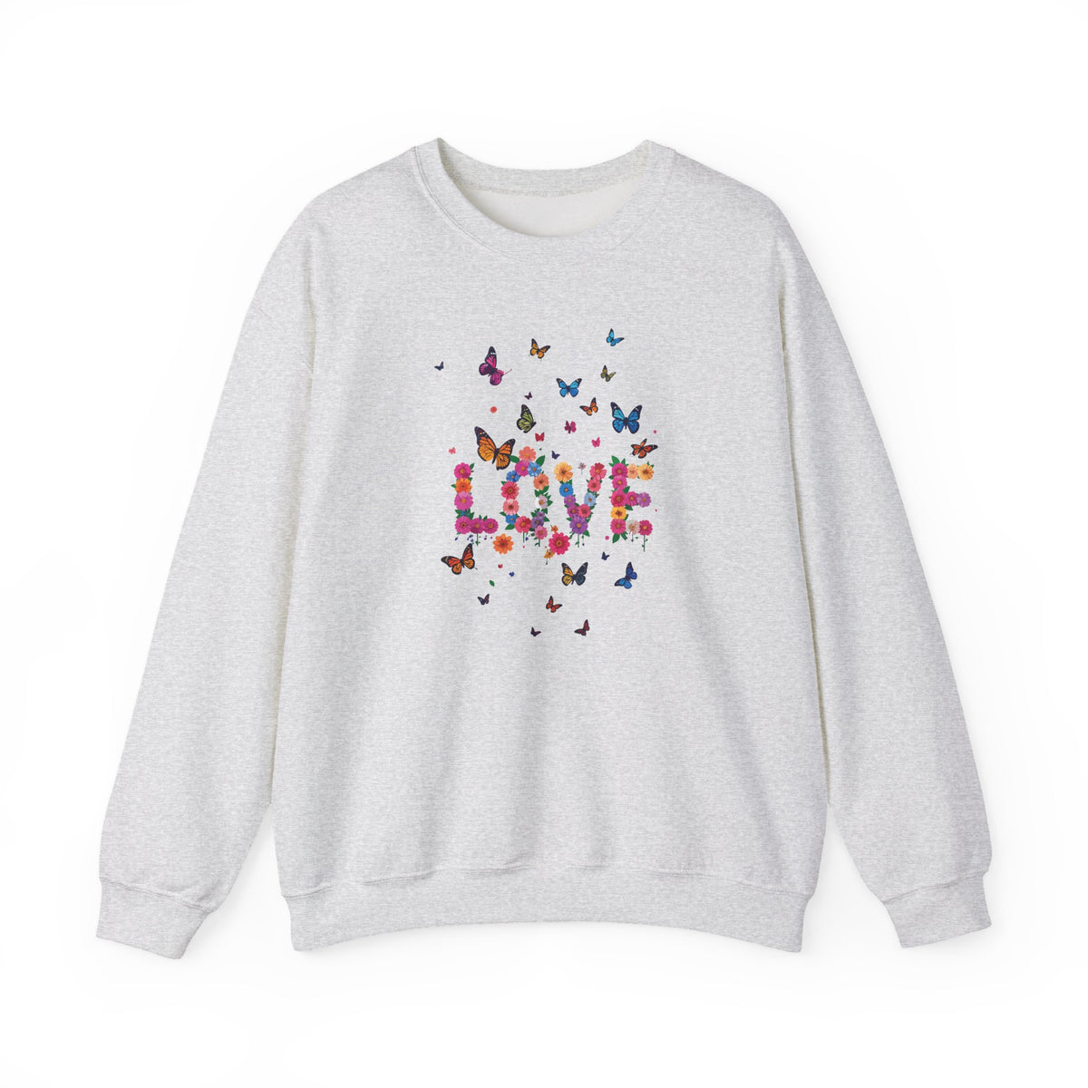 Unisex Floral Love Sweatshirt, Love Floral Sweatshirt, Floral Butterfly Sweatshirt, 50/50 Cotton-Poly Valentine's Day Sweatshirt 08