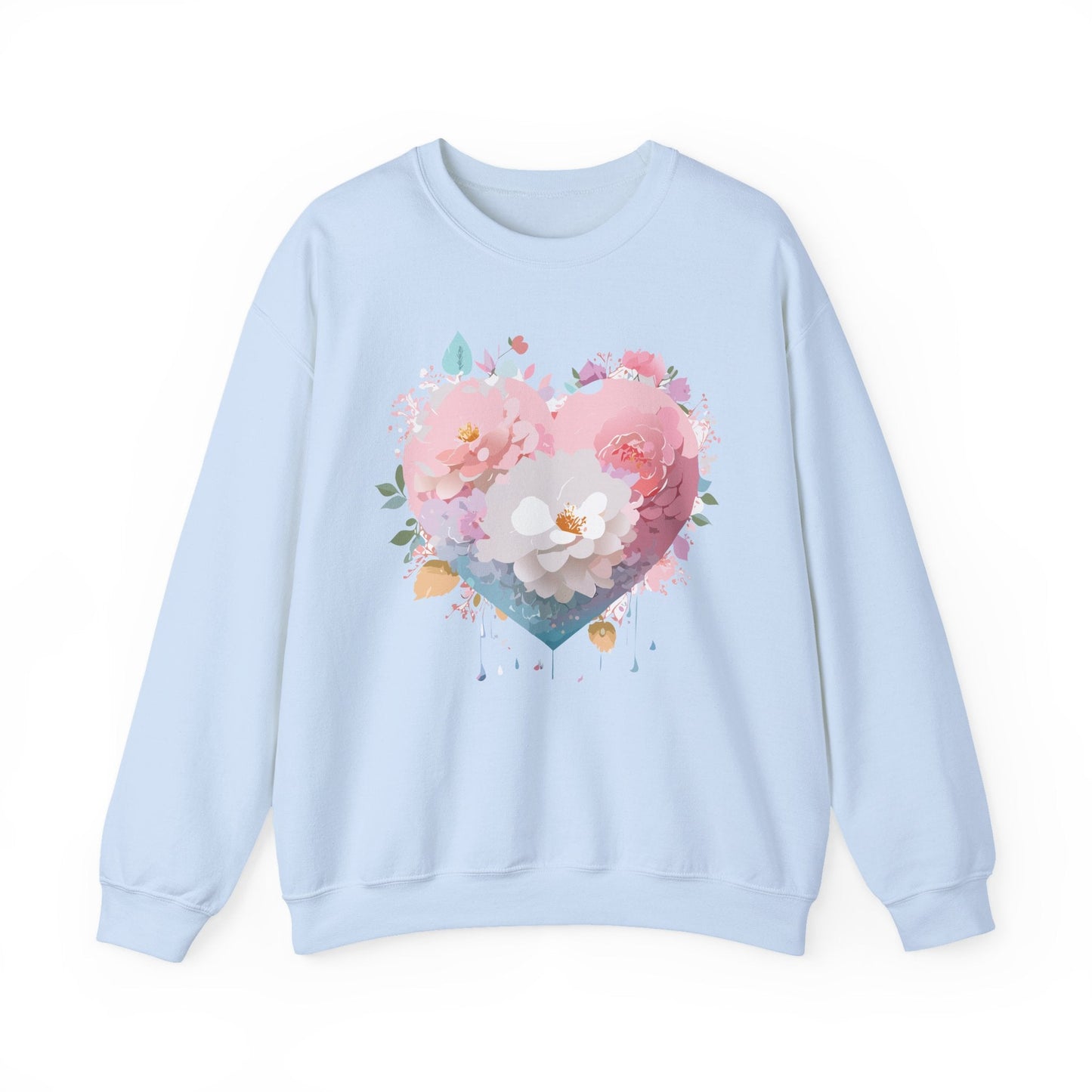Unisex Floral Heart Sweatshirt For Valentines Day With Love Floral Print Crewneck