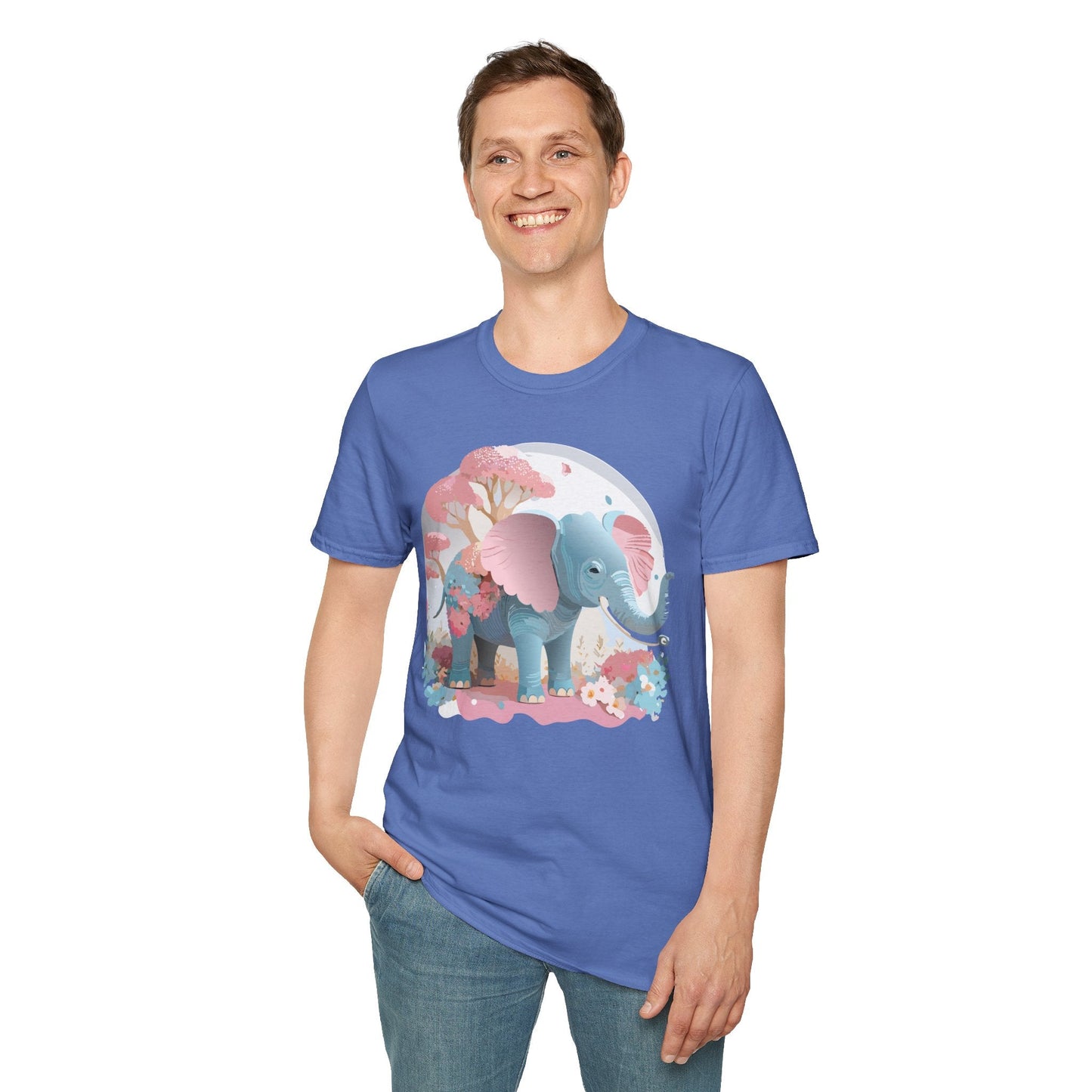 Unisex Elephant Graphic Tee Gildan Softstyle 64000 100 Percent Ring Spun Cotton Fabric