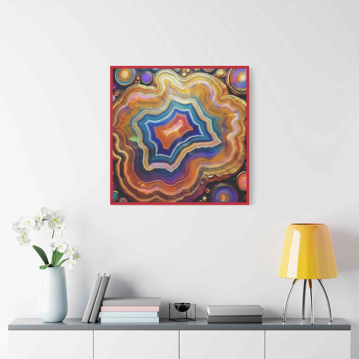 Agate Stone Graphic Print Canvas, Oil Paint Print 20x20, 24x24, 30x30, 32x32, 36x36 Canvas Pine-Wood Inner Frame MC-191