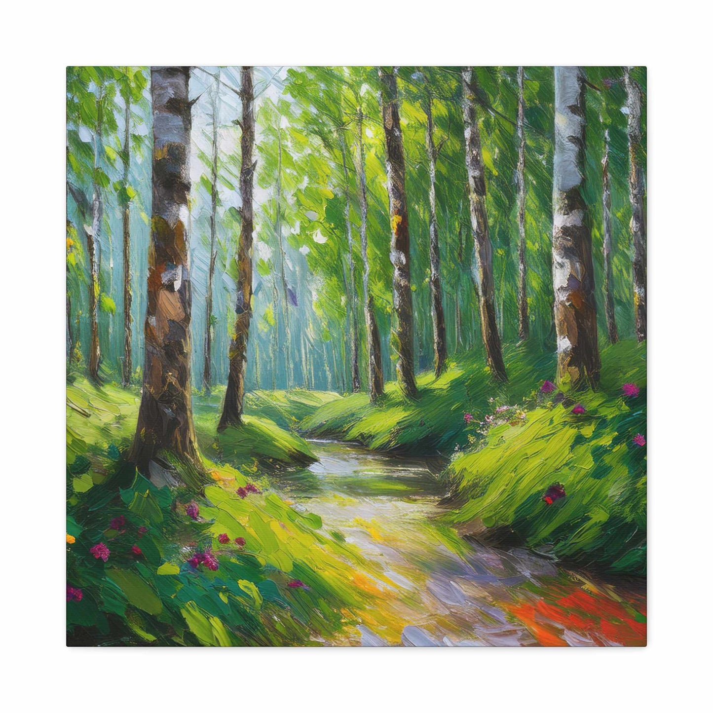 Summer Forest Print Canvas, Oil Paint Print 20x20, 24x24, 30x30, 32x32, 36x36 Art Design Print Pine-Wood Inner Frame MC-85