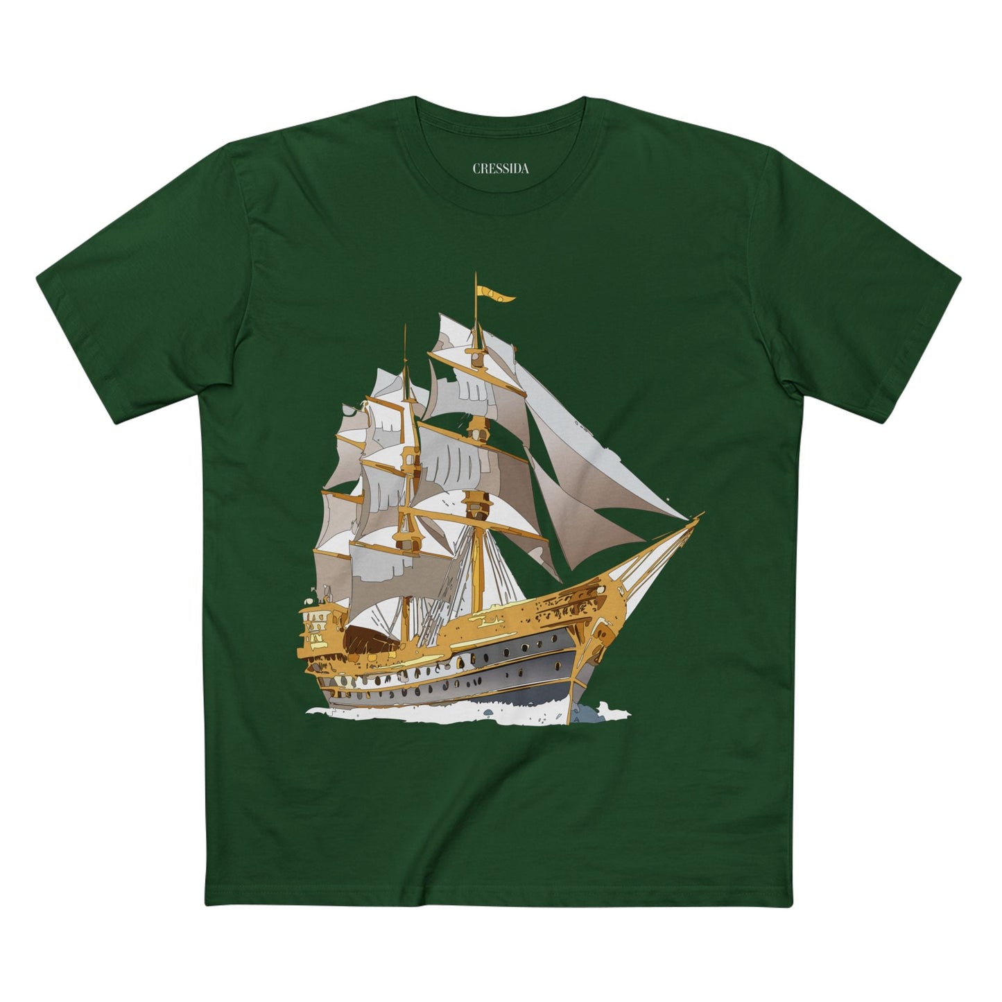 Ship Graphic Unisex 100 Cotton T-Shirt with Gold Frigate Art Design 19