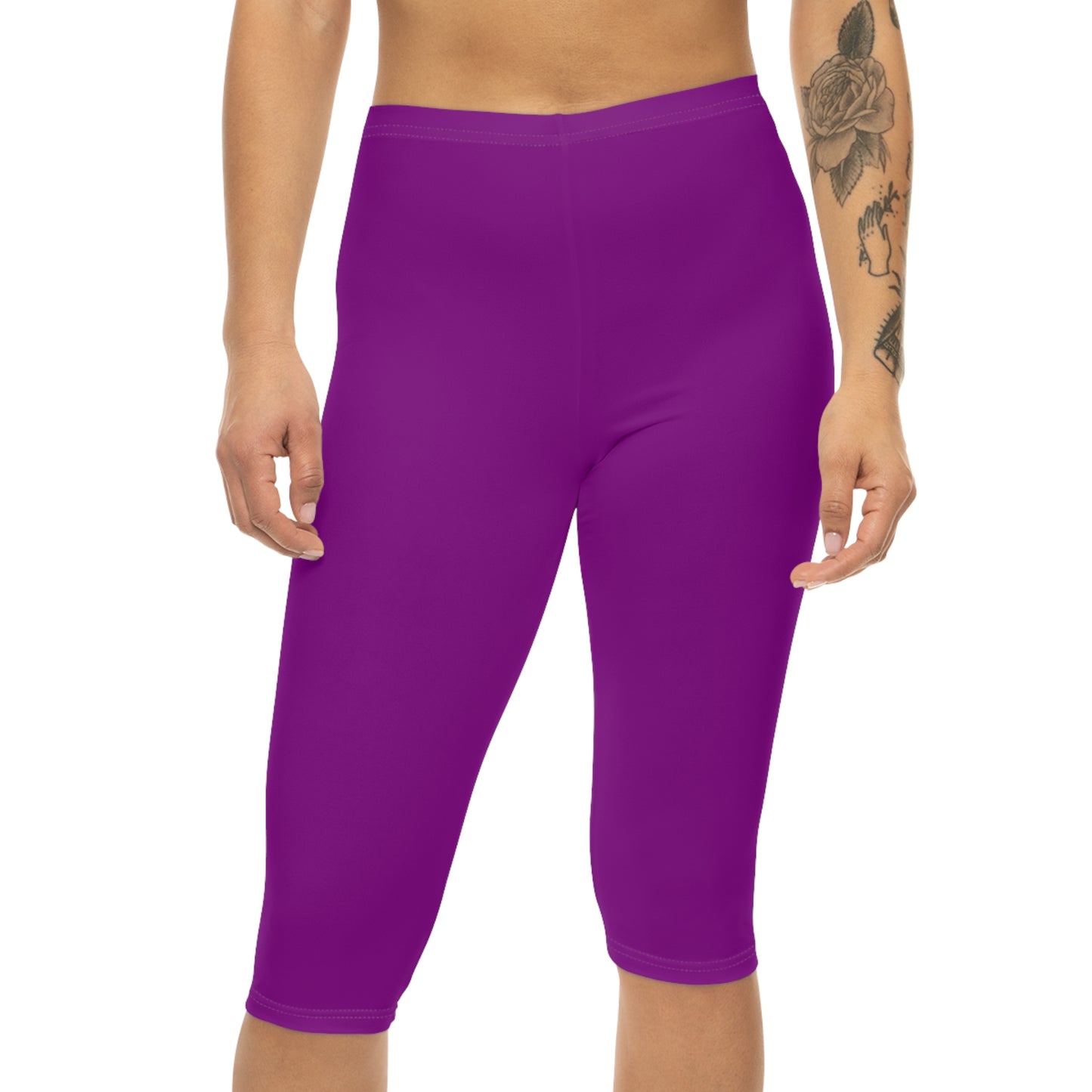 Dark Magenta Color Women's Brushed Suede Poly Span Casual Capri Leggings XS-2XL