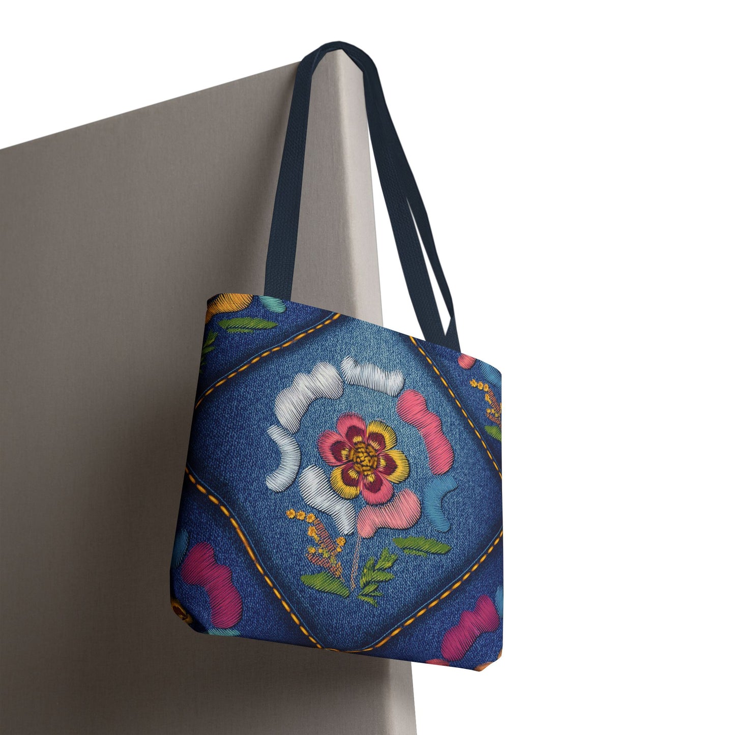 Denim Fabric Imitation Print Unisex Canvas Bag Poly Spun 3 Sizes Tote Bag 159-4