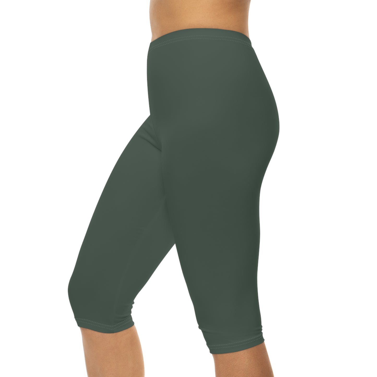Dark Grey Olive Color Women's Brushed Suede Poly Span Casual Capri Leggings XS-2XL
