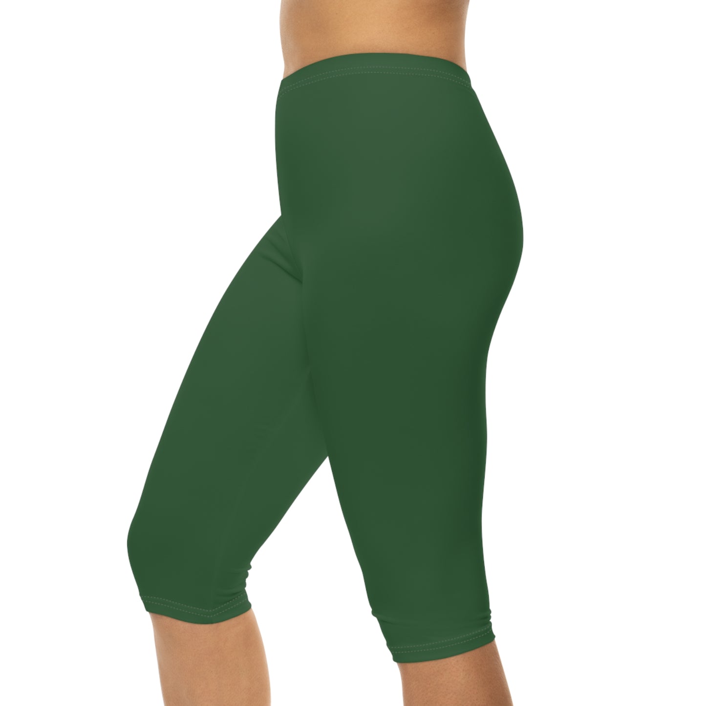 Hunter Green Color Women's Brushed Suede Poly Span Casual Capri Leggings XS-2XL