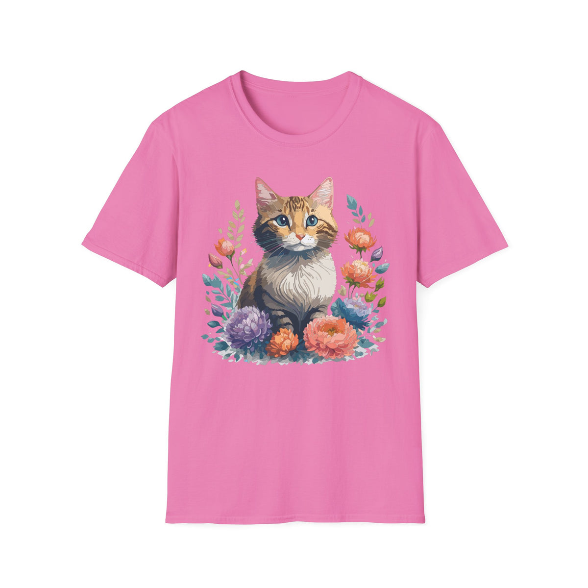 Watercolor Cat Portrait T-Shirt | Floral Kitty Illustration
