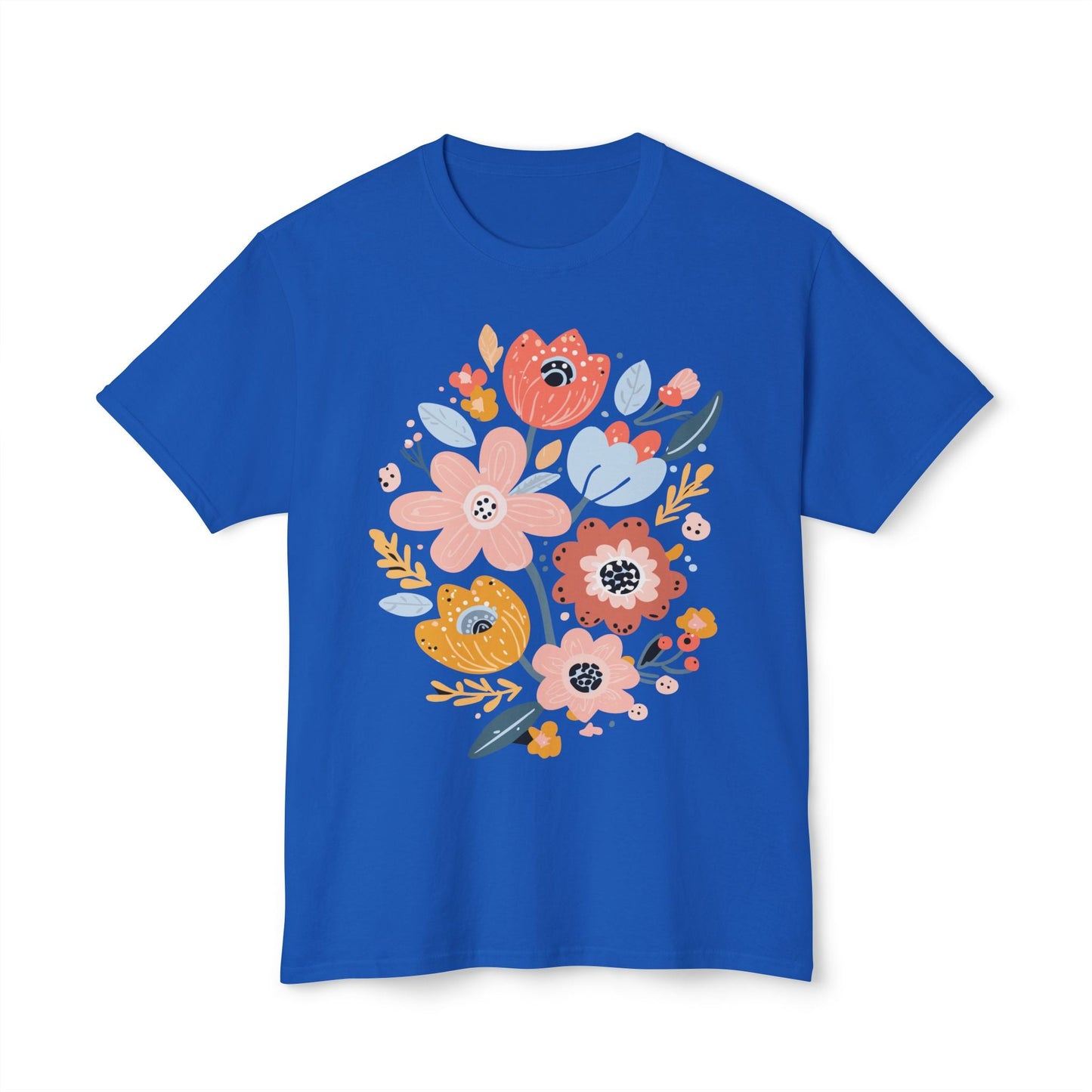 Unisex Floral Art T Shirt with Vintage Flowers Print One Hundred Percent Cotton Tee Printed In USA