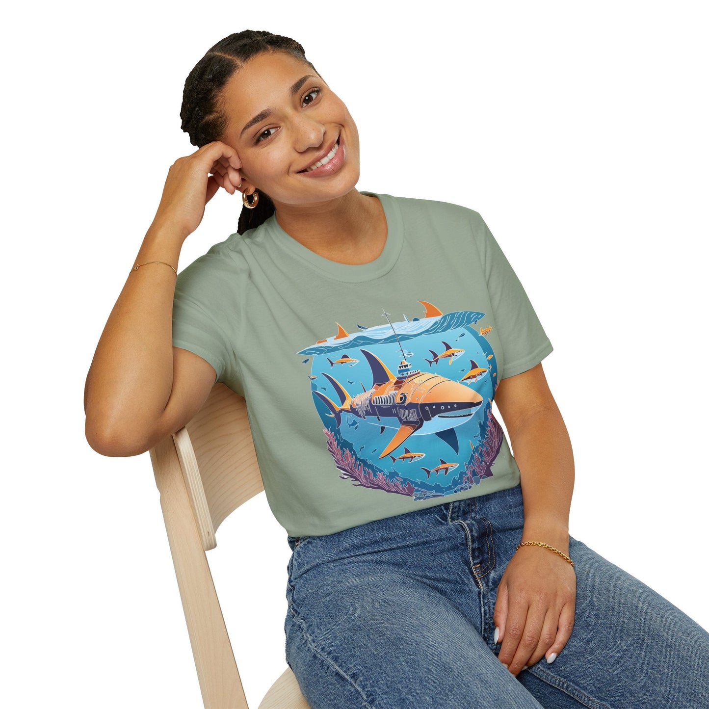 Ocean Tee Shirt Unisex Softstyle Cotton Tee 4.5 Oz Lightweight U Boat Theme Design