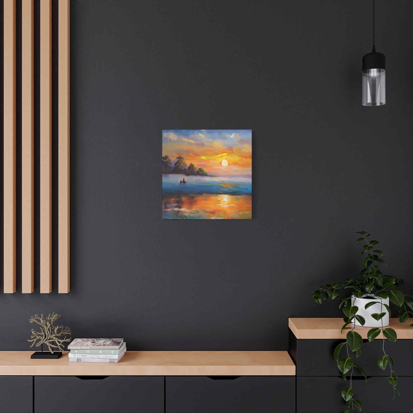 Sunrise Print Canvas, Oil Paint Print 20x20, 24x24, 30x30, 32x32, 36x36 Art Design Print Pine-Wood Inner Frame MC-43