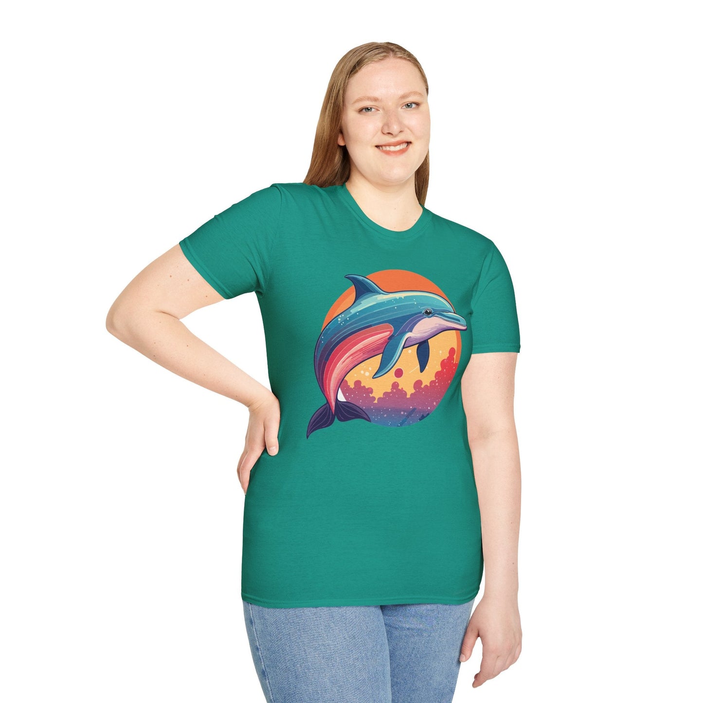 Dolphin Shirt For Unisex Adults Gildan Softstyle 64000 Ring Spun Cotton Tee Fish Tee