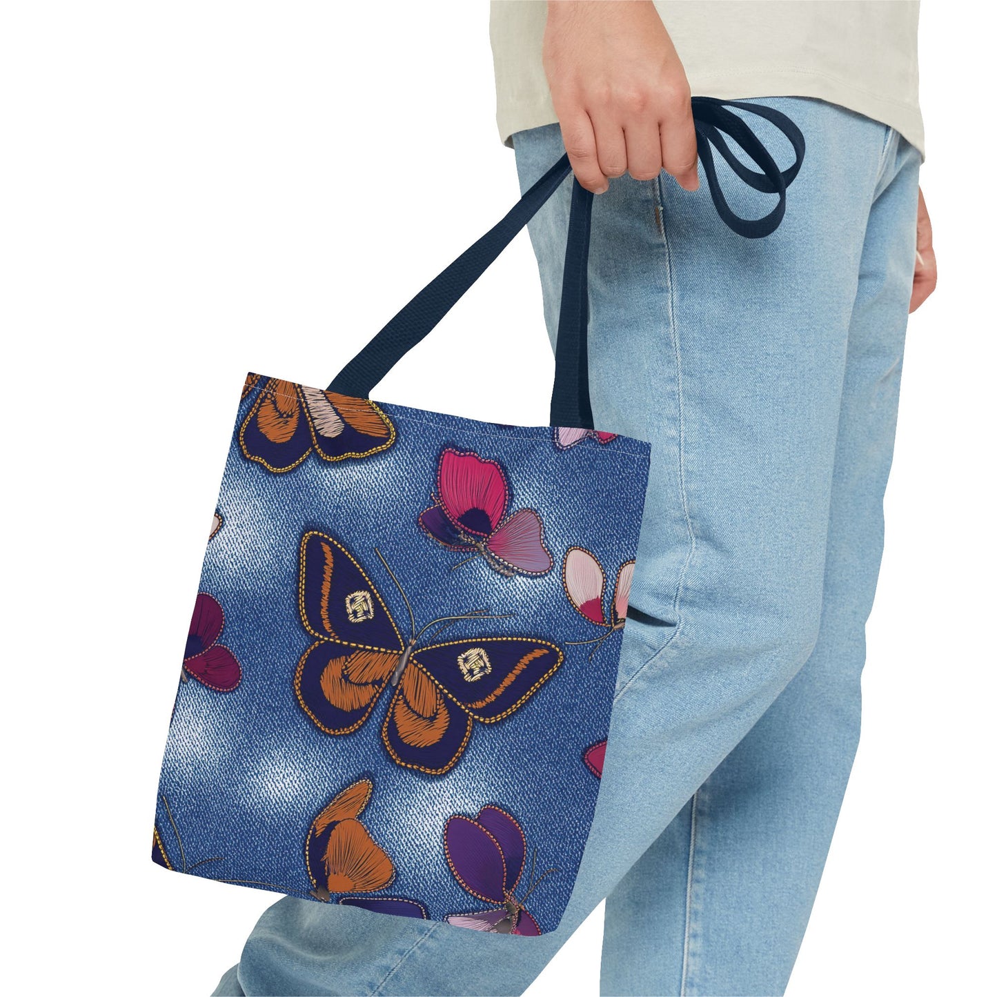 Denim Fabric Imitation Print Unisex Canvas Bag Poly Spun 3 Sizes Tote Bag 174