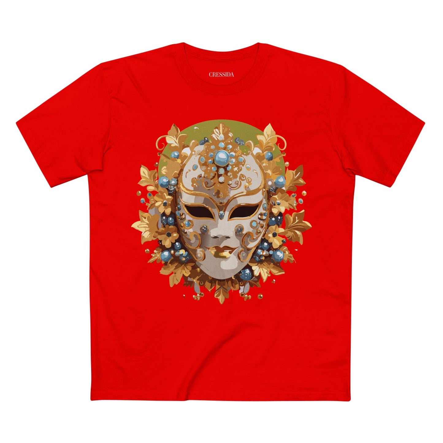 Carnival Mask Graphic T-Shirt Unisex 100 Cotton With Antique Gold Art Design Tee 8