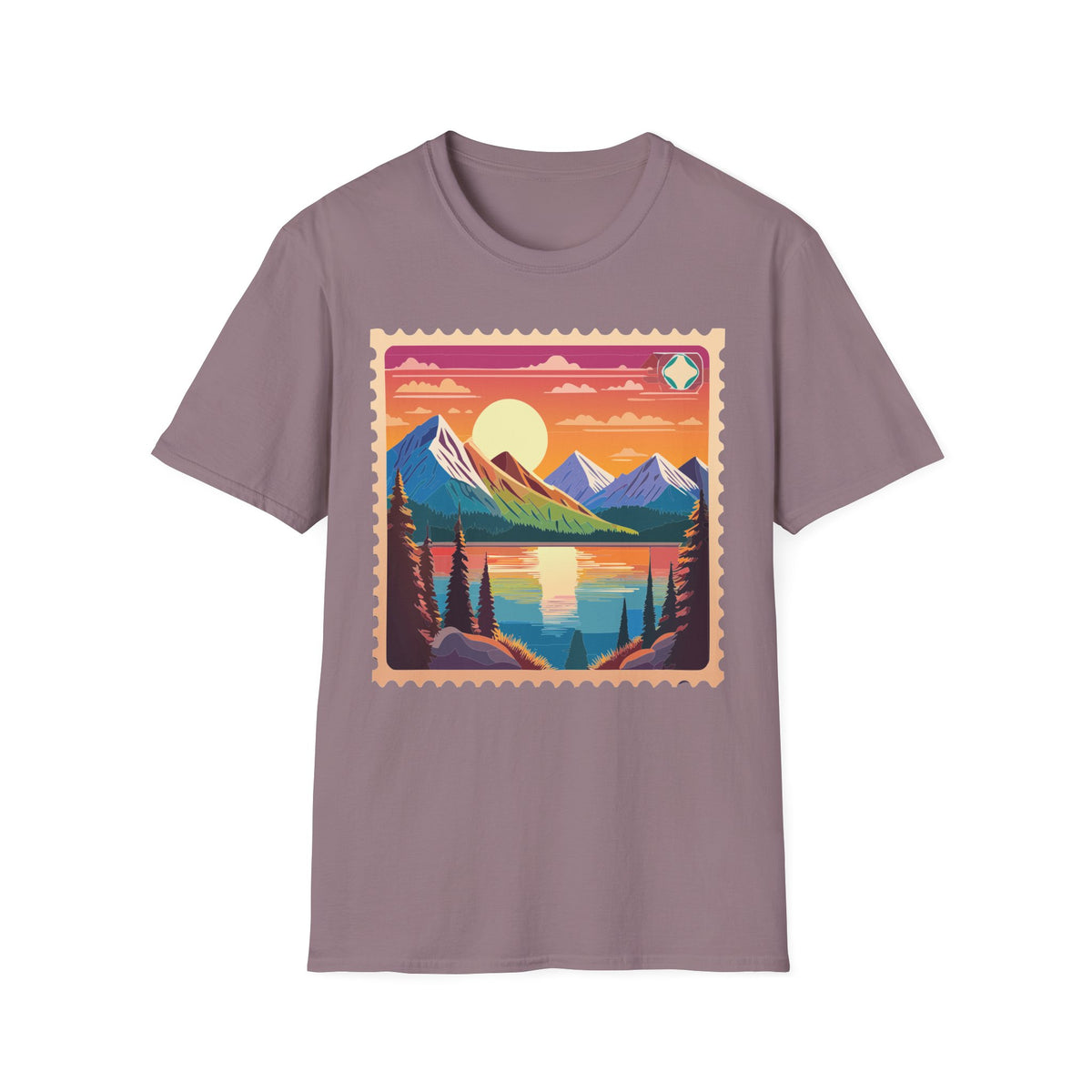 Sunset Mountain Lake landscape T-Shirt | retro postcard nature print