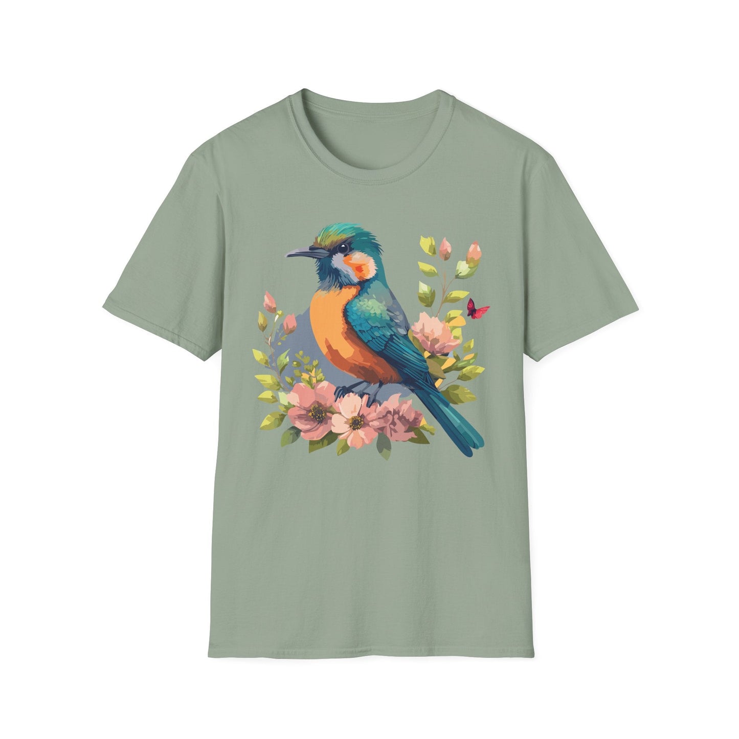 Floral Bird T Shirt Unisex Softstyle Tee 100 Percent Ring Spun Cotton Animal Print