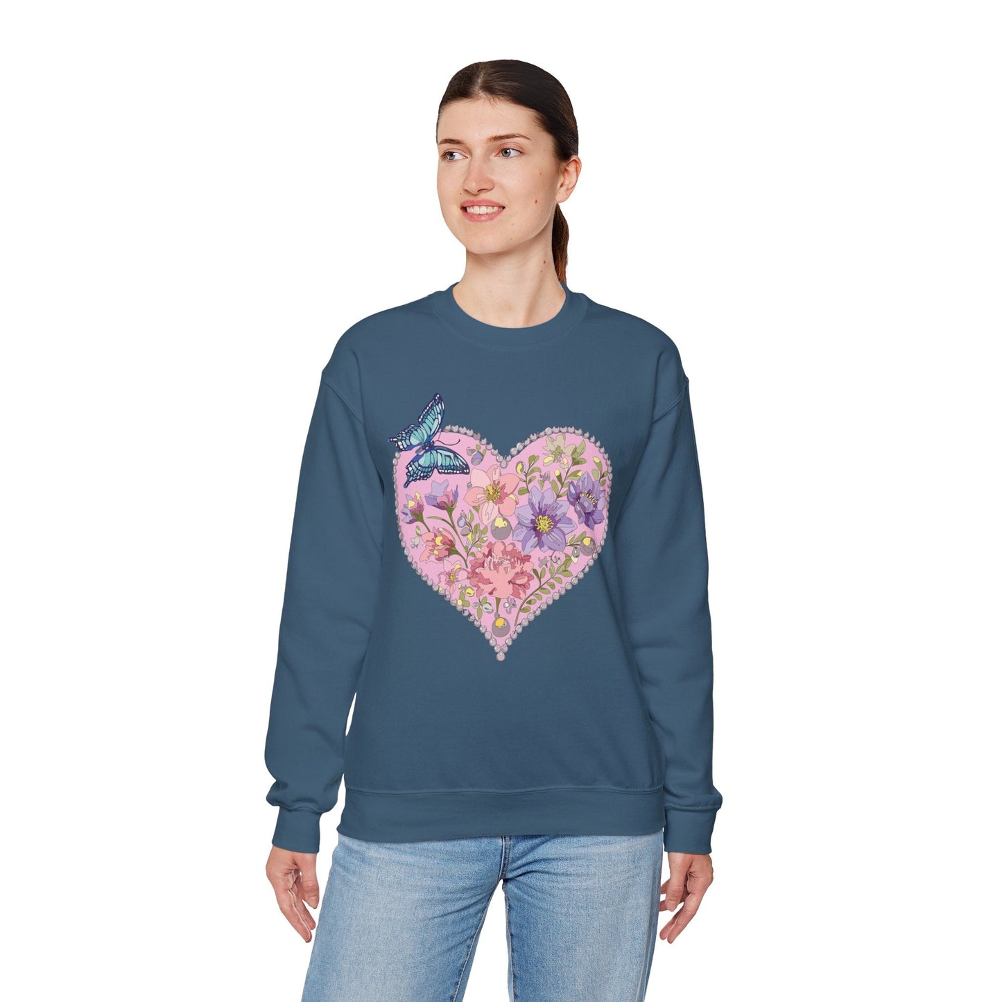 Floral Heart Sweatshirt Valentines Day Unisex Crewneck Cozy Comfort For Cold Weather