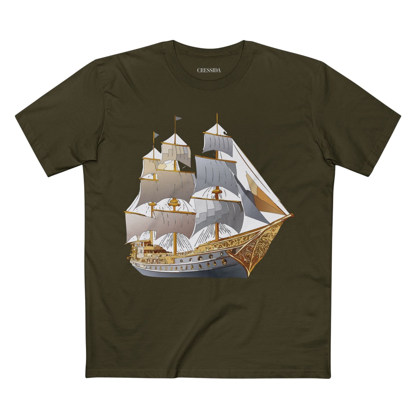 Ship Graphic Unisex 100 Cotton T-Shirt with Gold Frigate Art Design 17