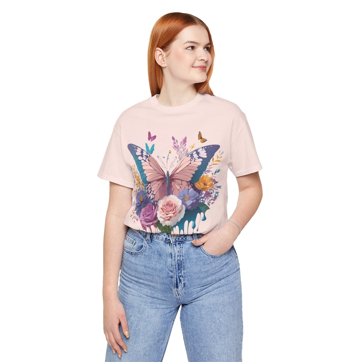 Butterfly Graphic Unisex 100 Cotton Lightweight Vintage Floral Design Jersey Tee 44