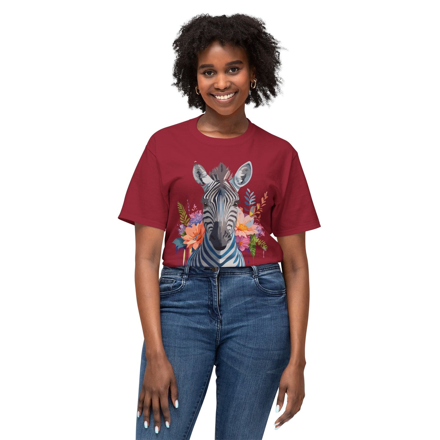 Unisex Zebra Art Print T Shirt HD Cotton Tee Floral Design Made In USA Premium Comfort Breathable