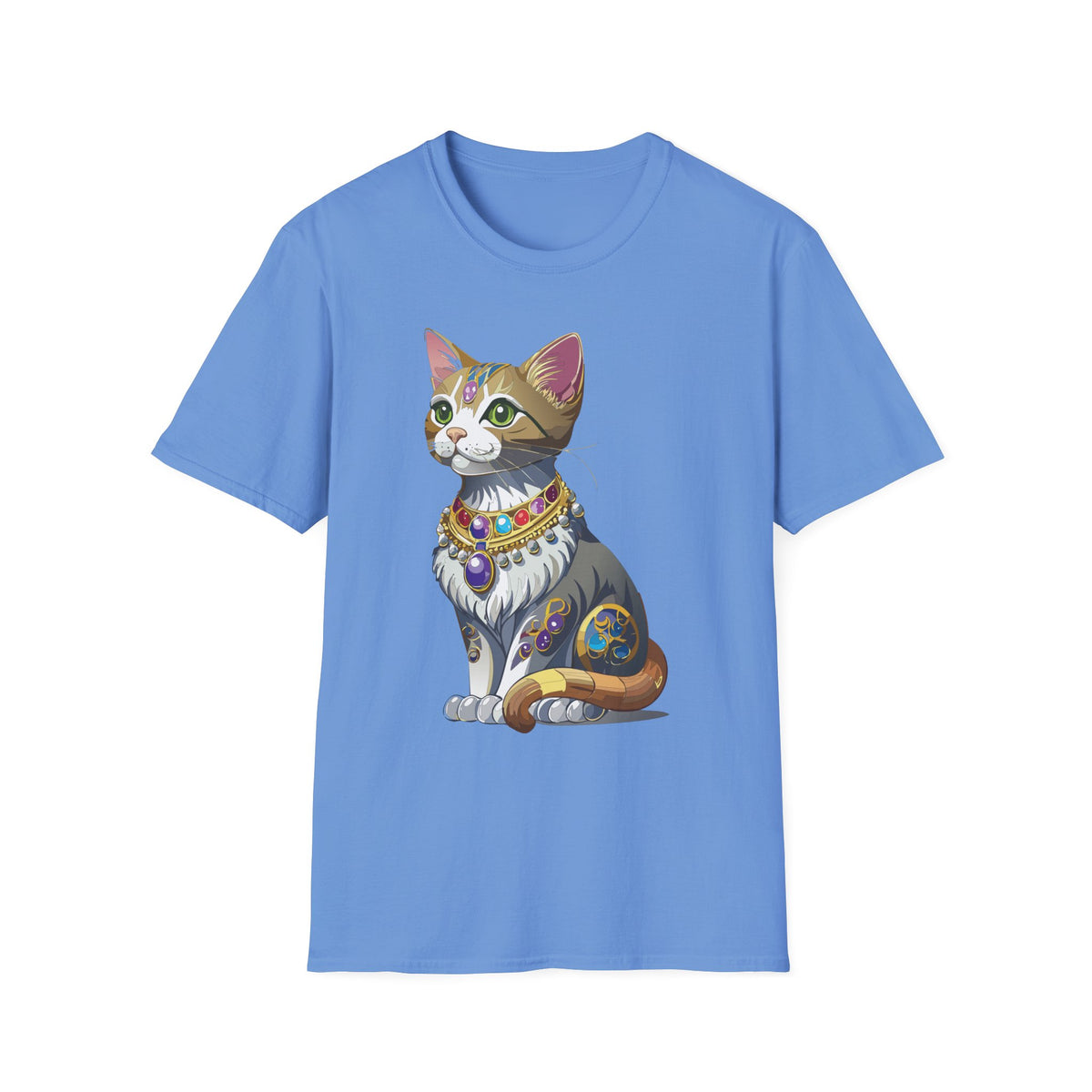 Regal Jewel-Studded Cat T-Shirt | Colorful Crowned Cat Illustration