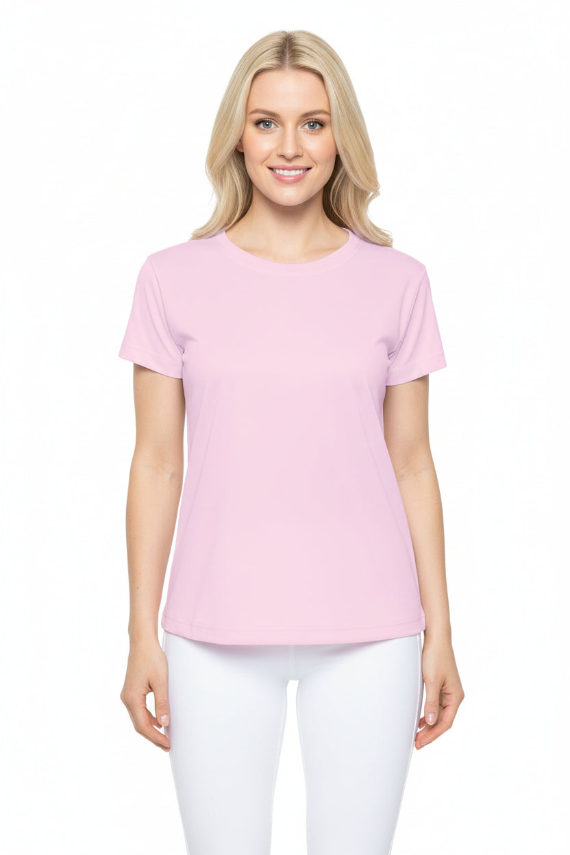 Petal Frost Pink Women's Sports Jersey Short Sleeves 100% Poly Solid Ligh Pink Color Print Athletic Tee