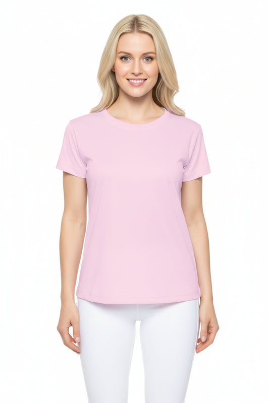 Petal Frost Pink Women's Sports Jersey Short Sleeves 100% Poly Solid Ligh Pink Color Print Athletic Tee