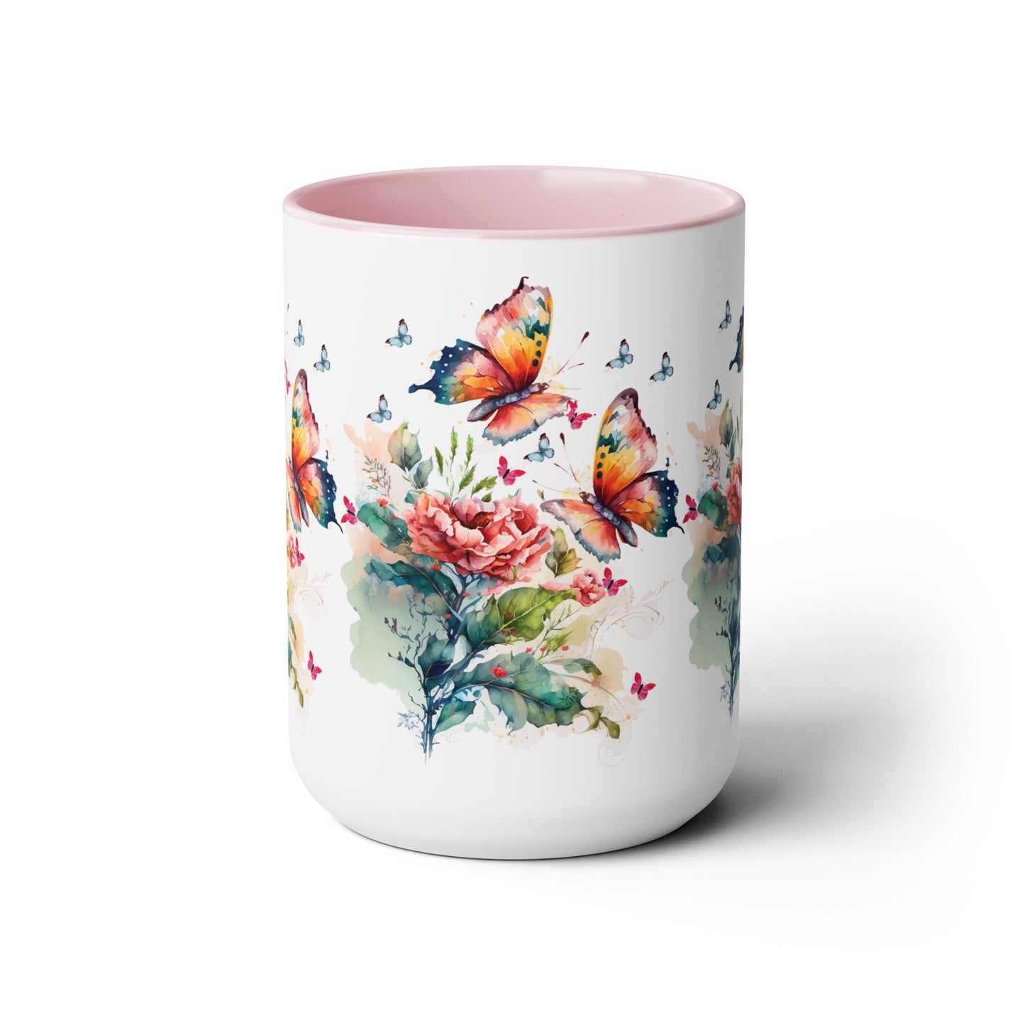 Two-Tone Coffee Mugs with butterfly